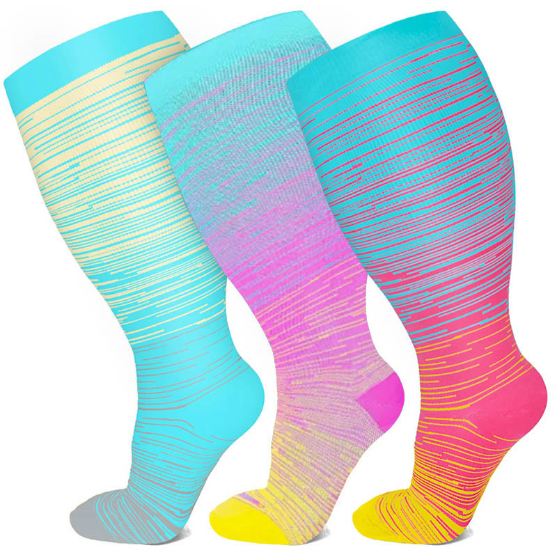 Plus Size Bright Stripe Compression Socks 2XL-7XL(3 Pairs) - image 15
