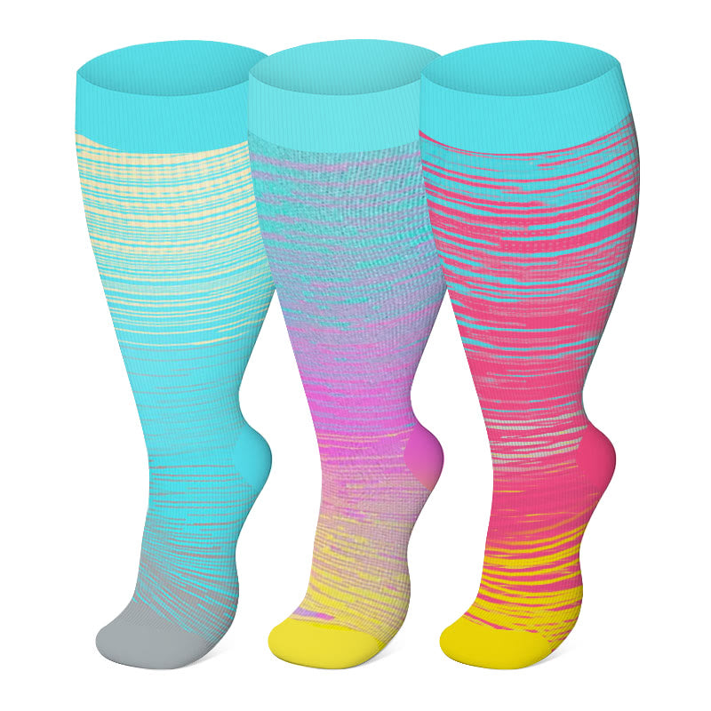 Plus Size Bright Stripe Compression Socks 2XL-7XL(3 Pairs) - Multicolor - 7XL - image 6
