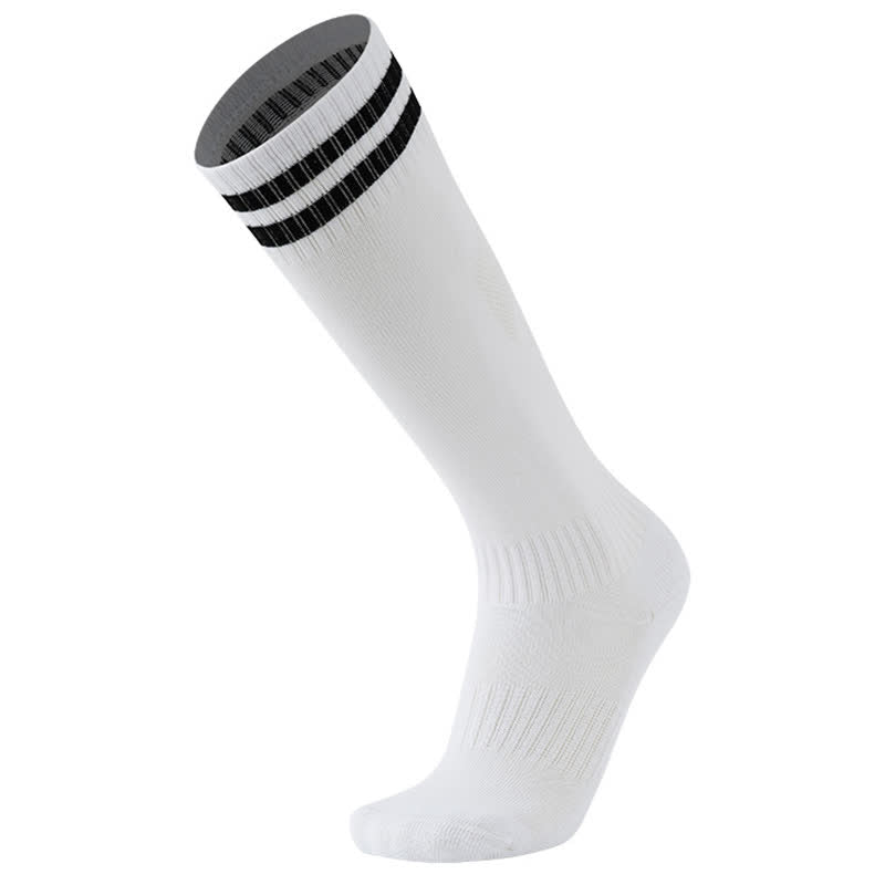 Solid Color Striped Knee-high Breathable Soccer Socks(5 Pairs) - White&Black - EU38-45(US5-11) - image 14