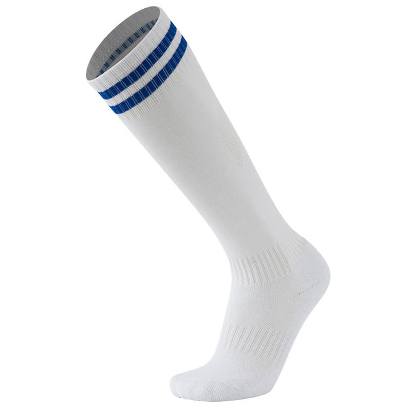 Solid Color Striped Knee-high Breathable Soccer Socks(5 Pairs) - White&Blue - EU38-45(US5-11) - image 13