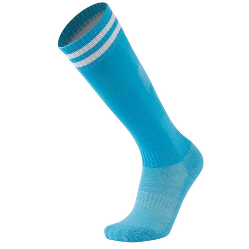 Solid Color Striped Knee-high Breathable Soccer Socks(5 Pairs) - Sky Blue - EU38-45(US5-11) - image 3