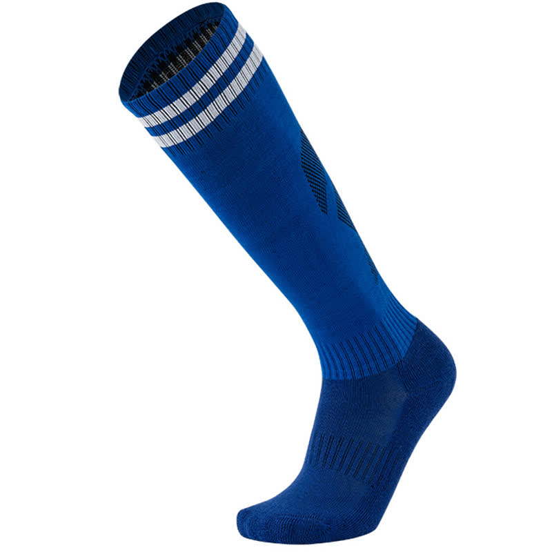 Solid Color Striped Knee-high Breathable Soccer Socks(5 Pairs) - Blue - EU38-45(US5-11) - image 2