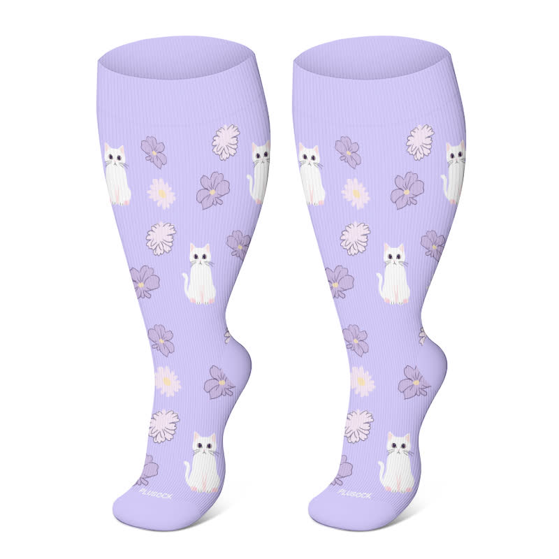 Plus Size Cat Flowers Compression Socks(3 Pairs) - image 2