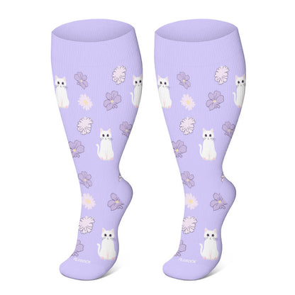 Plus Size Cat Flowers Compression Socks(3 Pairs) - image 2