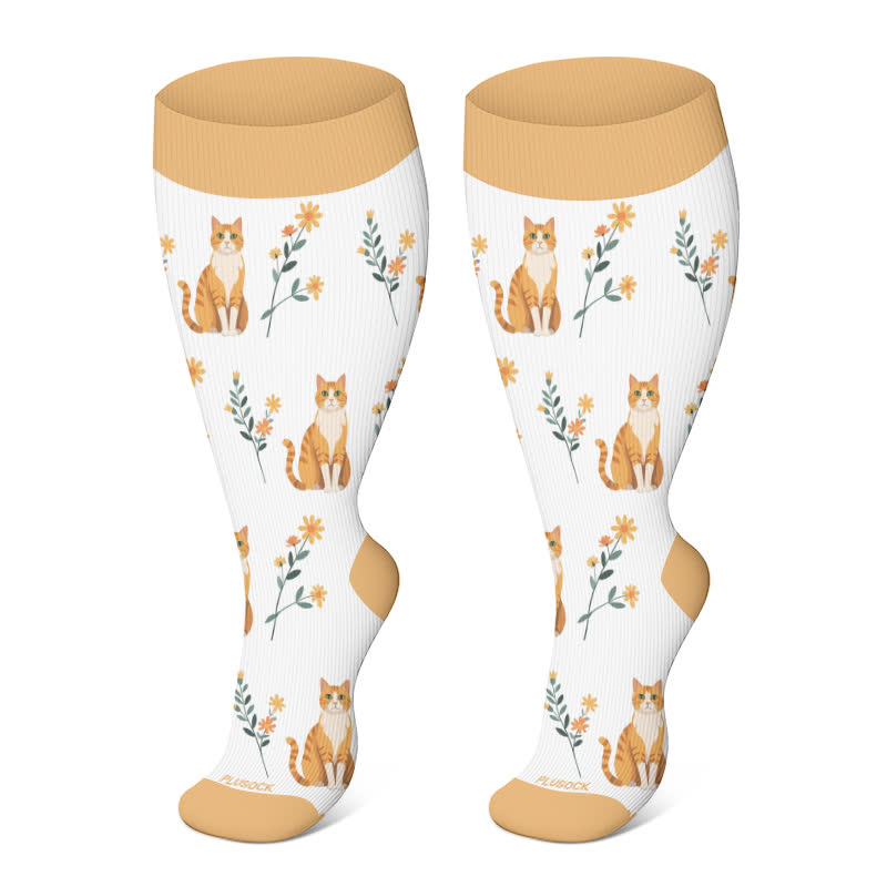 Plus Size Cat Flowers Compression Socks(3 Pairs) - image 4