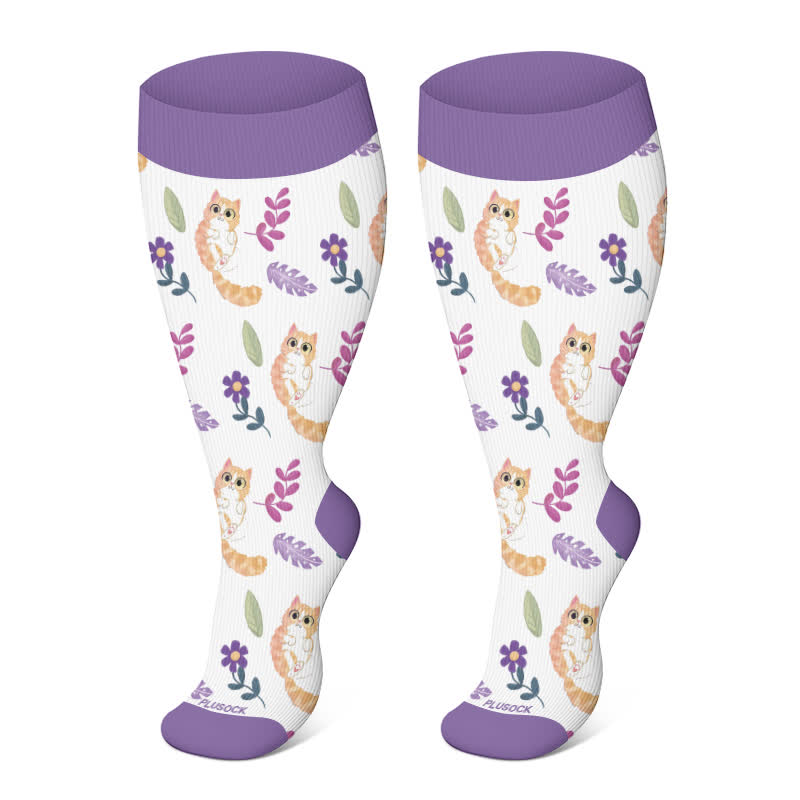 Plus Size Cat Flowers Compression Socks(3 Pairs) - image 2