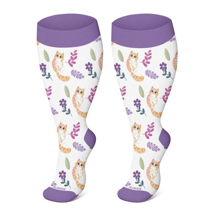 Plus Size Cat Flowers Compression Socks(3 Pairs) - image 2