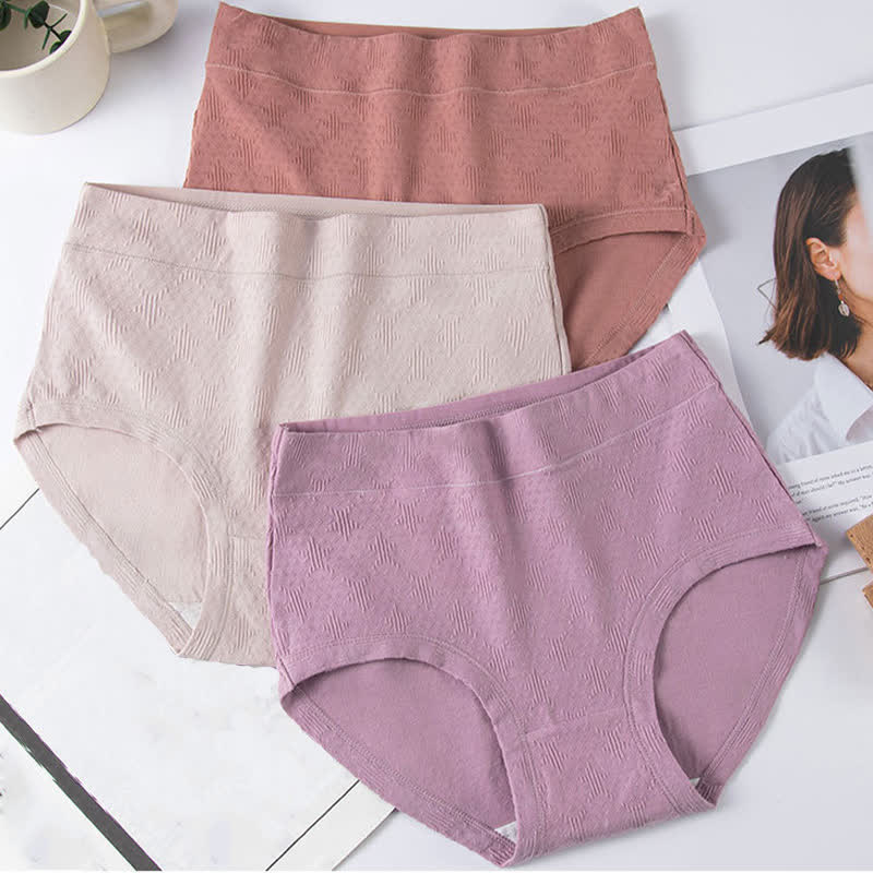 Solid Color Simple High Waist Cotton Brief(3 Packs) - image 3