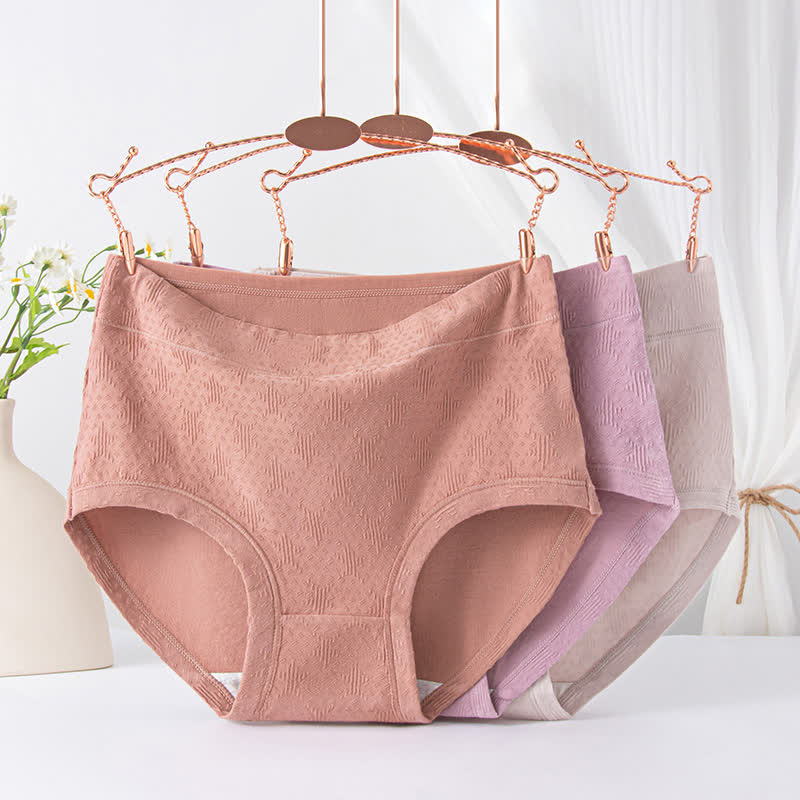 Solid Color Simple High Waist Cotton Brief(3 Packs) - Beige+Purple+Pink - 6XL - image 1