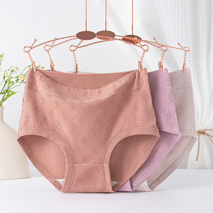 Solid Color Simple High Waist Cotton Brief(3 Packs) - Beige+Purple+Pink - 6XL - image 1