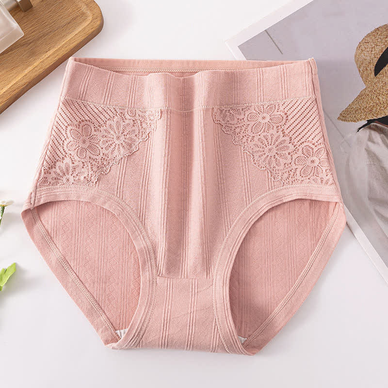 Cotton Floral Lace Brief(3 Packs) - Pink - 6XL - image 4