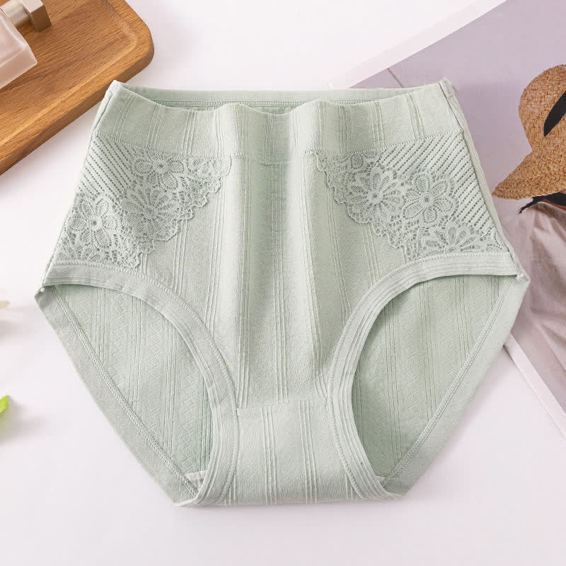 Cotton Floral Lace Brief(3 Packs) - Green - 6XL - image 8