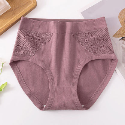 Cotton Floral Lace Brief(3 Packs) - Coffee - 6XL - image 10