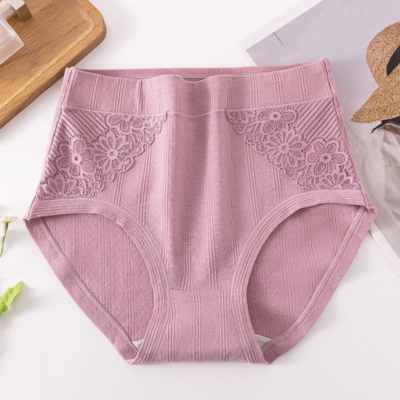 Cotton Floral Lace Brief(3 Packs) - Purple - 6XL - image 9