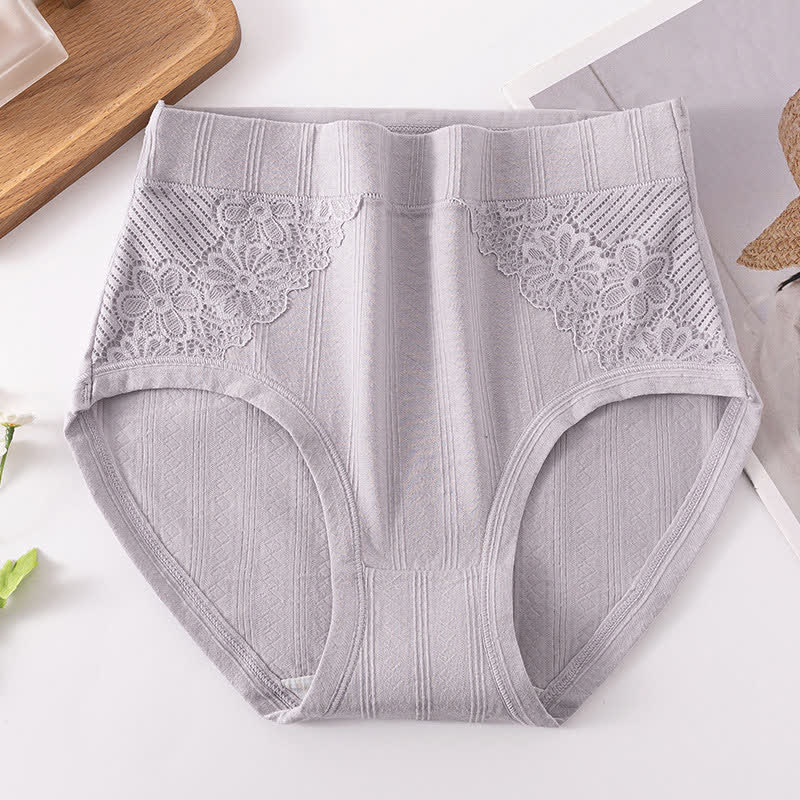 Cotton Floral Lace Brief(3 Packs) - Grey - 6XL - image 7