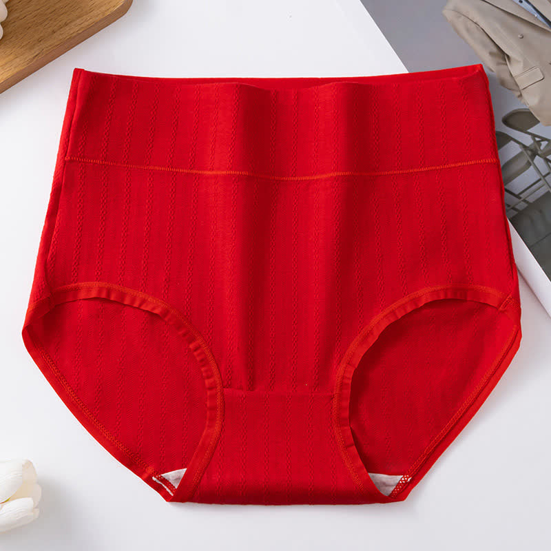 Pure Cotton High Waist Solid Color Comfy Panty(3 Packs) - Red - 3XL - image 11