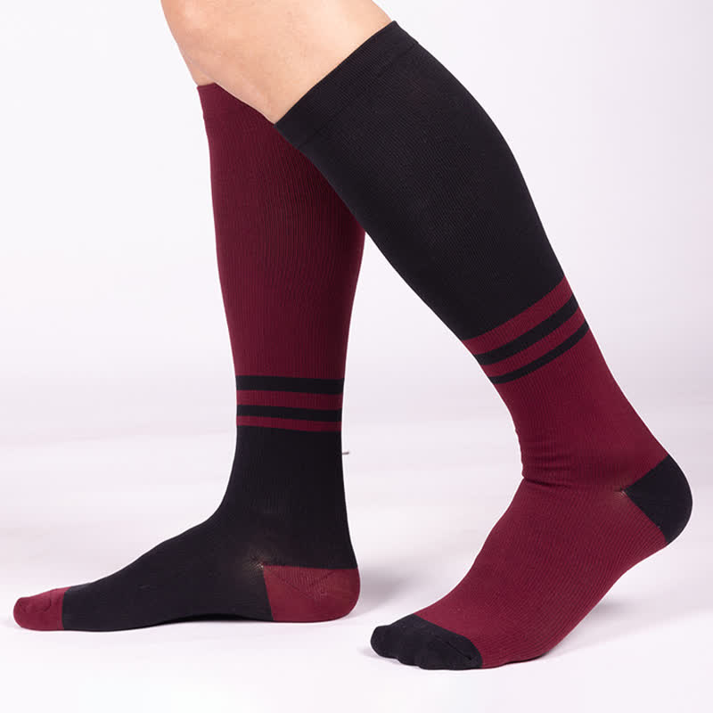 Striped Color Block Compression Socks(4 Pairs) - Wine - L/XL - image 3