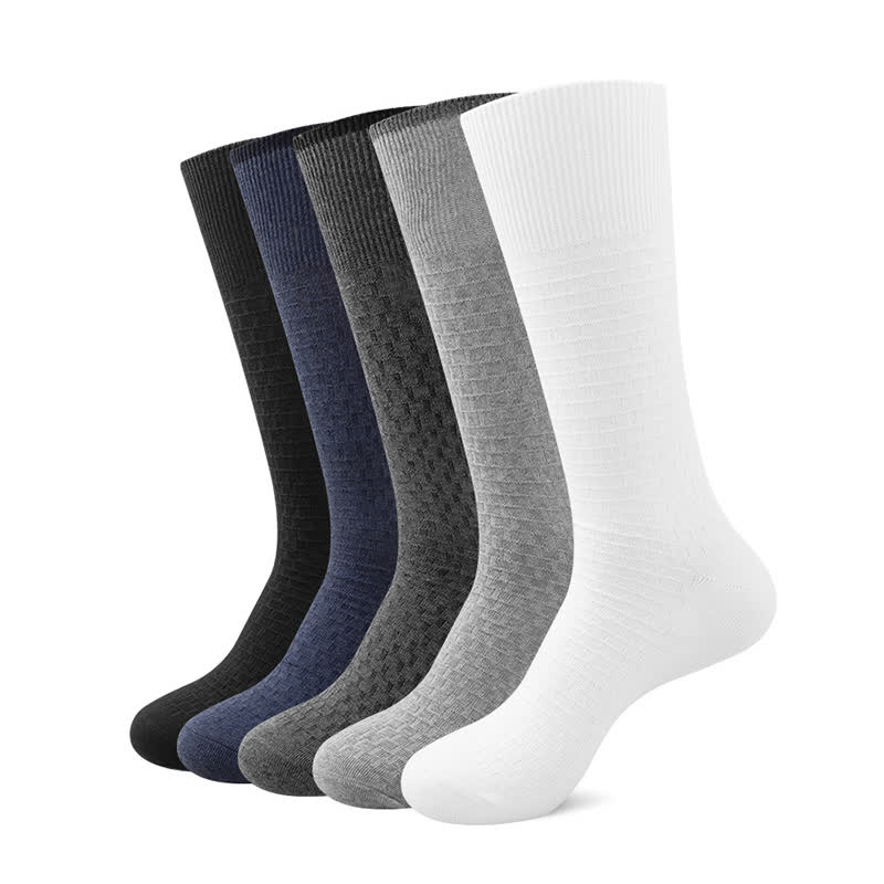 Solid Color Waffle Cotton Socks(5 Pairs) - image 2