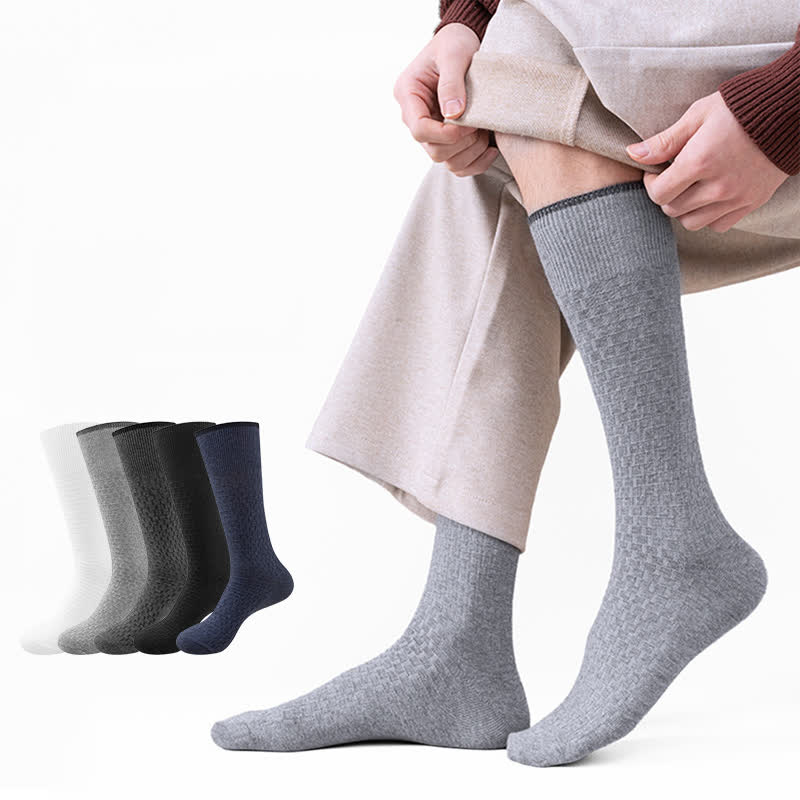 Solid Color Waffle Cotton Socks(5 Pairs) - image 0