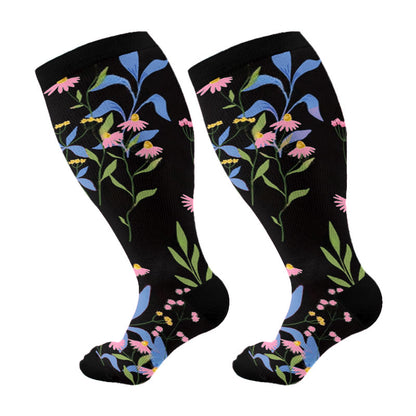 Plus Size Painted Flowers Compression Socks(3 Pairs) - image 7