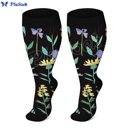 Plus Size Painted Flowers Compression Socks(3 Pairs) - image 4