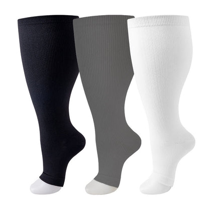 Plus Size Black White Gray Open Toe Compression Socks(3 Pairs) - image 2