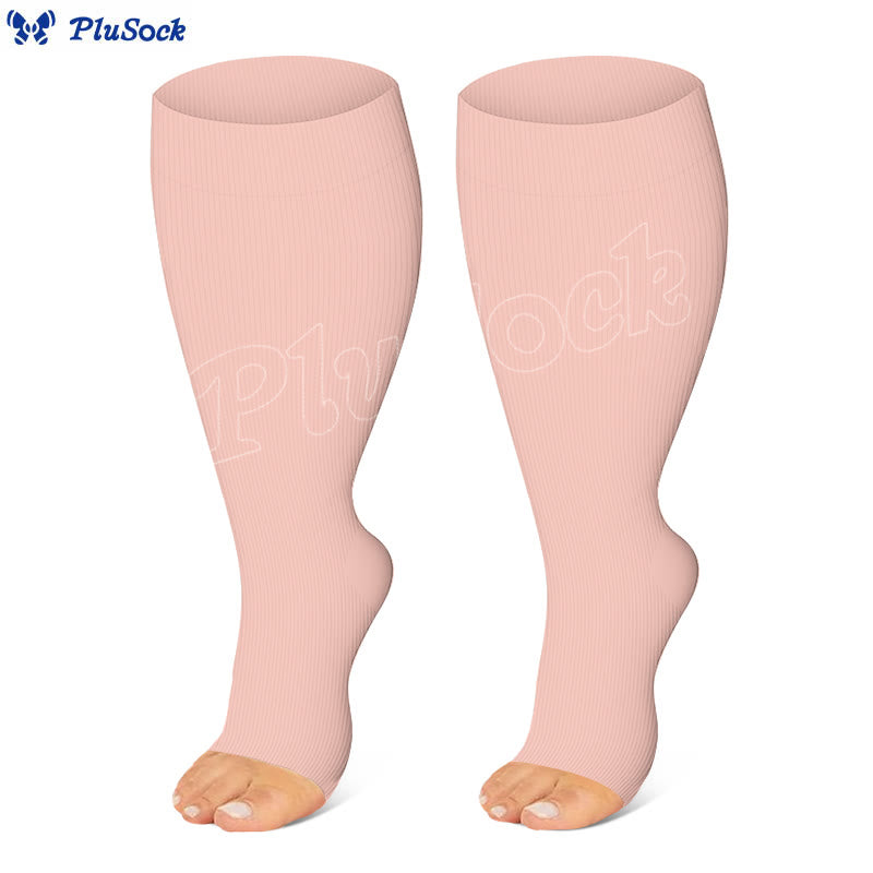 Plus Size Black Blue Pink Open Toe Compression Socks(3 Pairs) - image 5