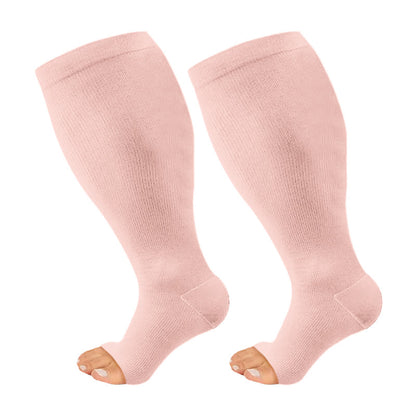 Plus Size Black Blue Pink Open Toe Compression Socks(3 Pairs) - Pink - 4XL - image 6