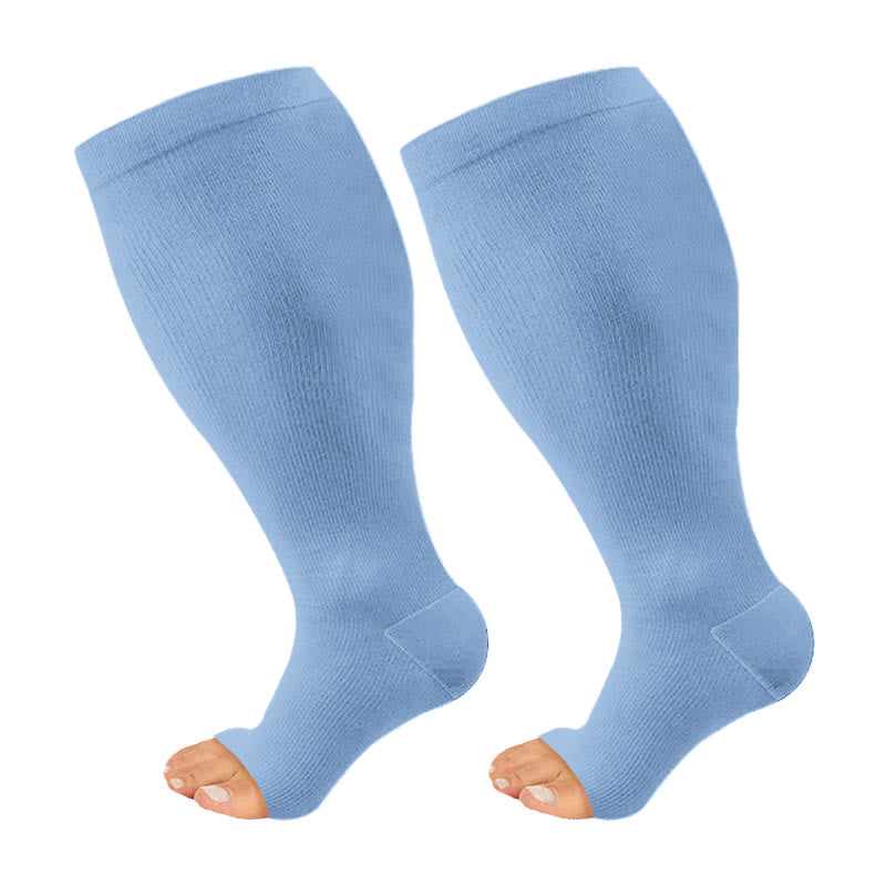Plus Size Black Blue Pink Open Toe Compression Socks(3 Pairs) - Blue - 4XL - image 7