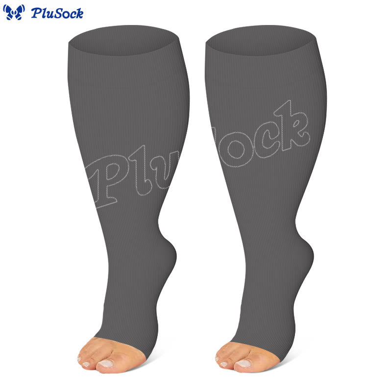 Plus Size Black White Gray Open Toe Compression Socks(3 Pairs) - image 5