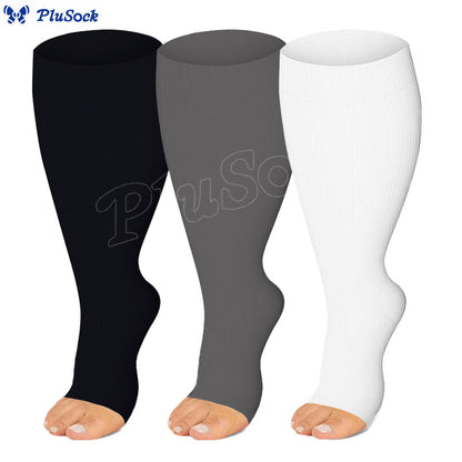 Plus Size Solid Color Open Toe Series Compression Socks - image 2