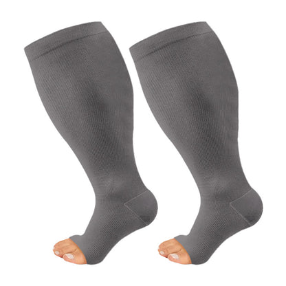 Plus Size Solid Color Open Toe Series Compression Socks - Grey - 4XL - image 5