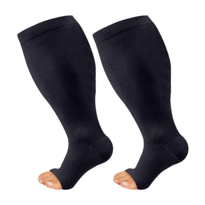 Plus Size Black White Gray Open Toe Compression Socks(3 Pairs) - image 6
