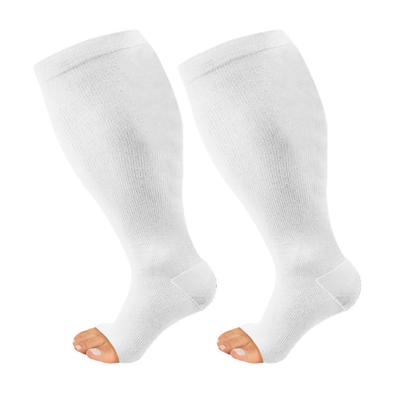 Plus Size Solid Color Open Toe Series Compression Socks - White - 4XL - image 6