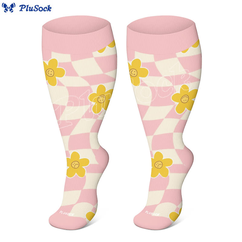 Plus Size Fun Love Floral Print Compression Socks(3 Pairs)