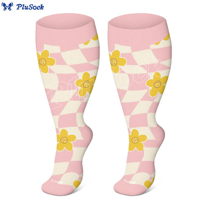 Plus Size Fun Love Floral Print Compression Socks(3 Pairs)