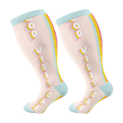 Plus Size Fun Love Floral Print Compression Socks(3 Pairs)