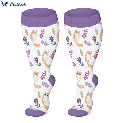 Plus Size Cat Flowers Compression Socks - image 3