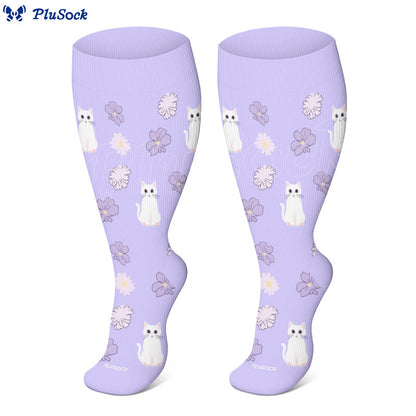 Plus Size Cat Flowers Compression Socks - image 1