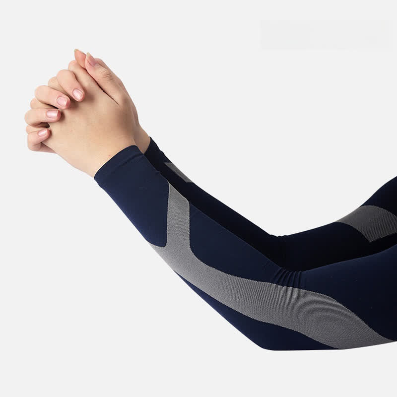 Y-shaped Stripe Outdoor Sports Sun Protection Sleeves(4 Pairs) - Navy Blue - image 3