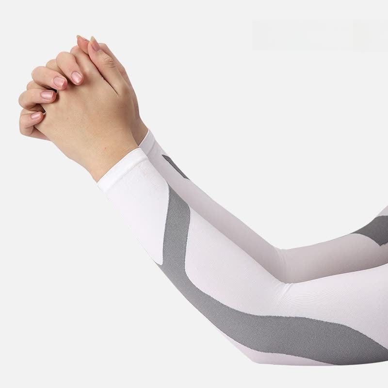 Y-shaped Stripe Outdoor Sports Sun Protection Sleeves(4 Pairs) - White - image 1