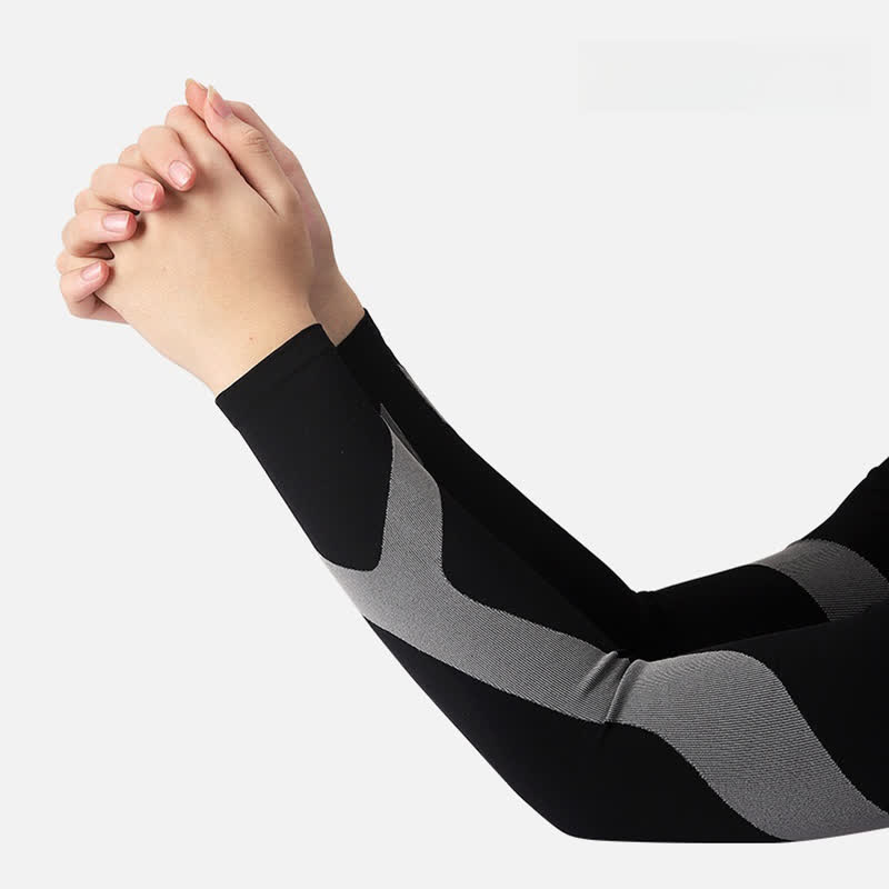 Y-shaped Stripe Outdoor Sports Sun Protection Sleeves(4 Pairs) - Black - image 4