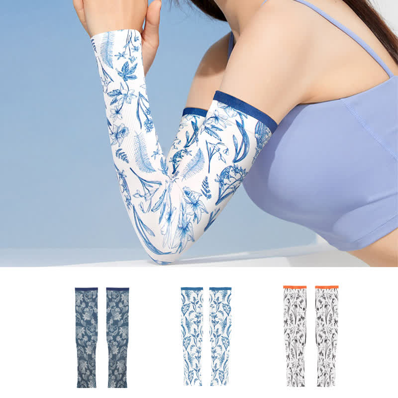 Floral Print Outdoor Sun Protection Arm Sleeves(3 Pairs) - Multicolor - image 0
