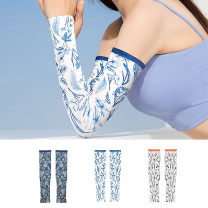 Floral Print Outdoor Sun Protection Arm Sleeves(3 Pairs) - Multicolor - image 0