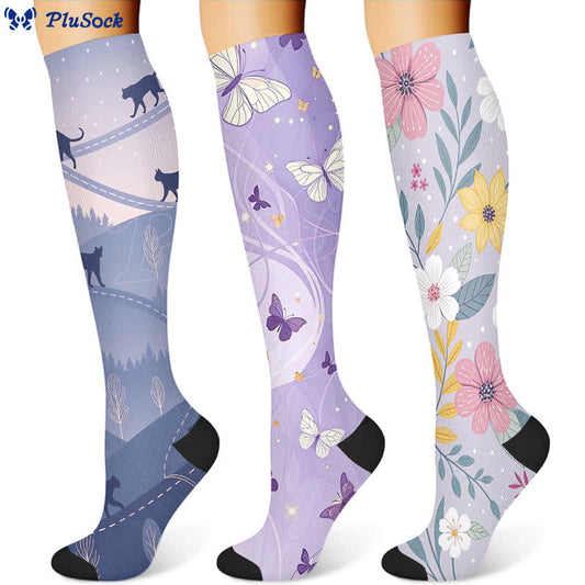 Cat Butterfly Floral Compression Socks(3 Pairs)