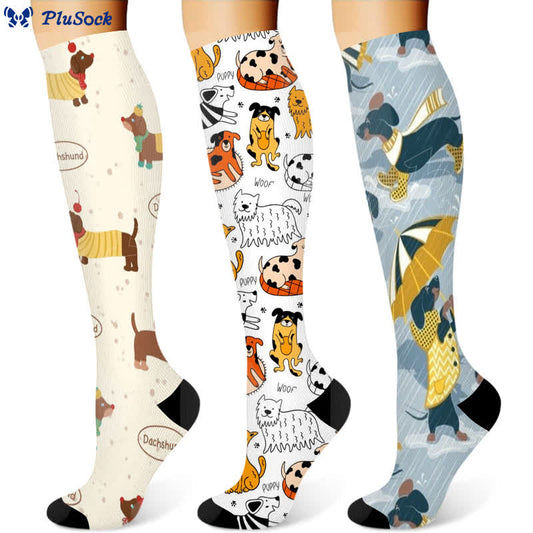 Dog Print Compression Socks(3 Pairs)