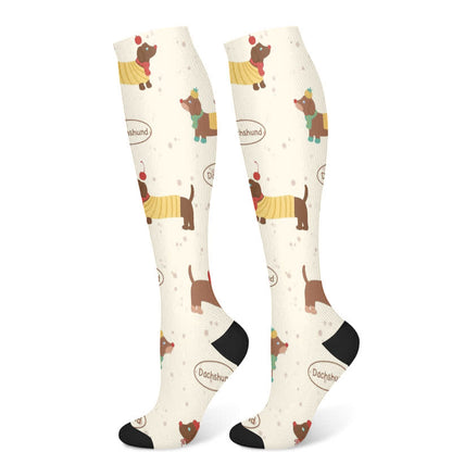 Dog Print Compression Socks(3 Pairs) - Yellow(1 Pair) - S/M - image 6