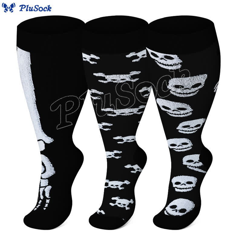 Plus Size Skull Print Compression Socks(3 Pairs) - image 2