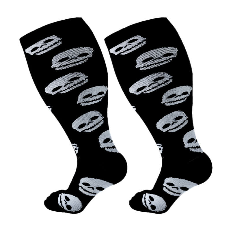 Plus Size Skull Print Compression Socks(3 Pairs) - C - 4XL - image 9