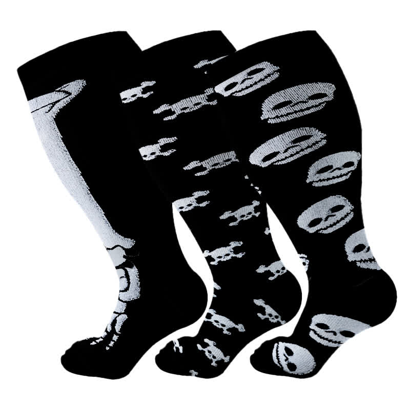 Plus Size Skull Print Compression Socks(3 Pairs) - Multicolor - 4XL - image 5